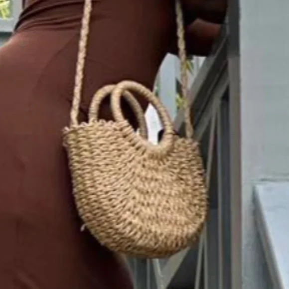 Boho Straw Top Handle Woven Handbag - Picture 8 of 10